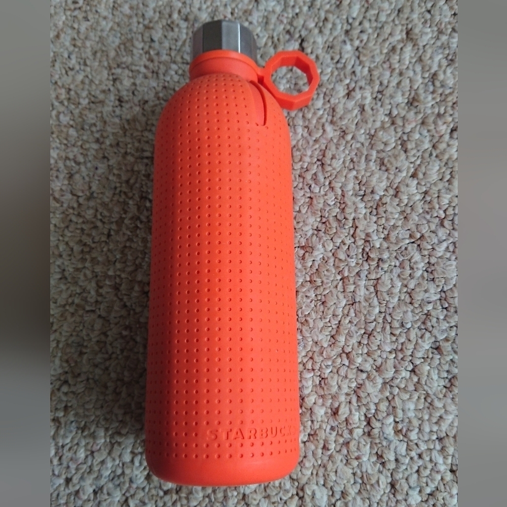 Starbucks Orange Rubber Sleeve Stainless Steel Water Bottle 20 oz